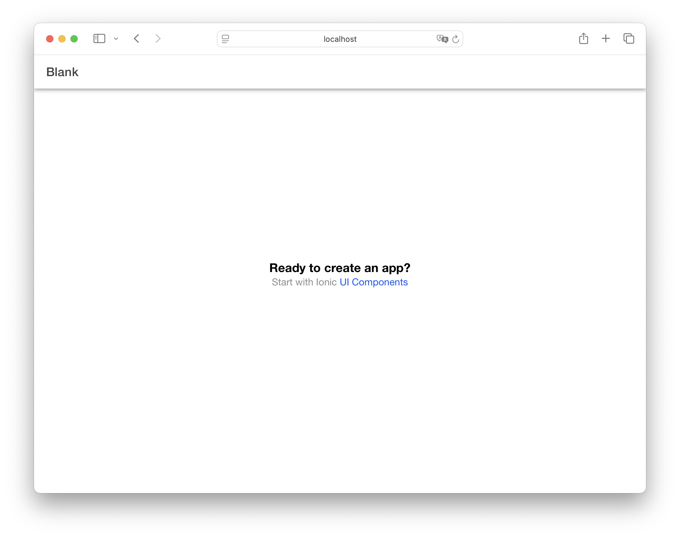 Screenshot of the Ionic Angular Home page